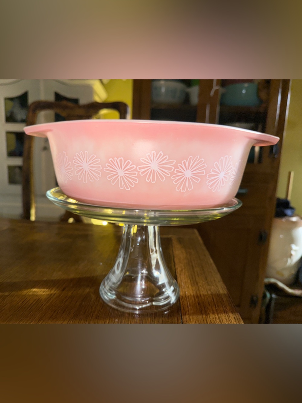 Vintage Pyrex Pink Daisy Glass casserole dish faded 043